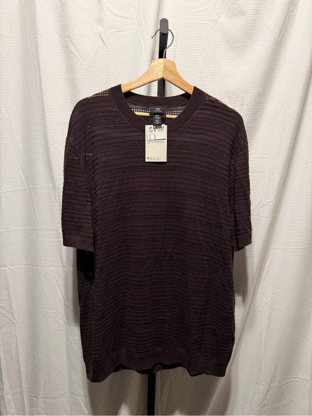 H&M Slim Fit Knit Crew Short Sleeve T-Shirt Sweater Dark Brown XL